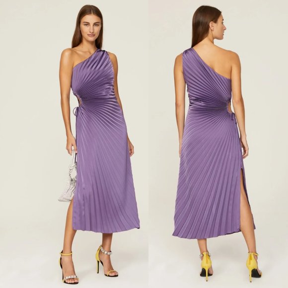 Delfi Collective Solie Pleated Midi-dress One Shoulder Side Cut-out Sz L Purple - Picture 1 of 11